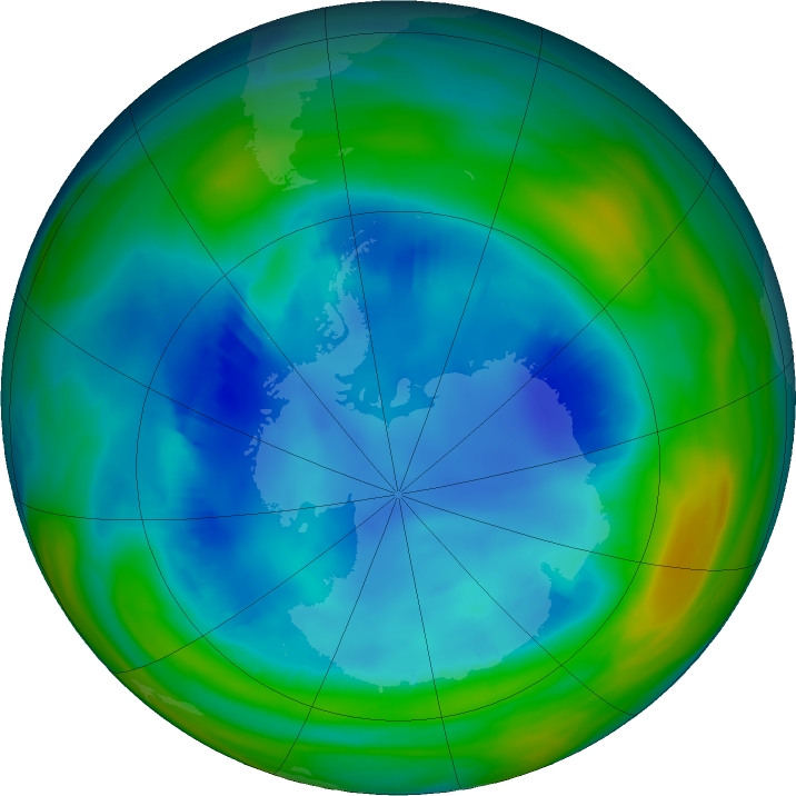 Antarctic ozone map for 09 August 2020